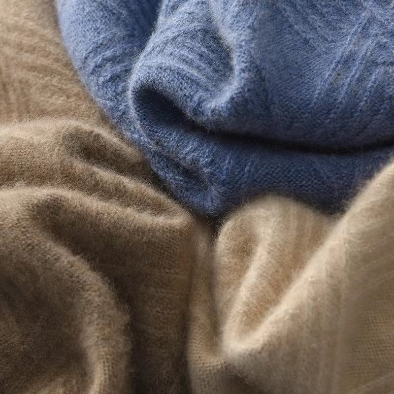 Herren Kurzrollkragenpullover aus Merino‑Mix mit diagonaler Rautenstruktur Drune