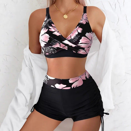 Damen Bikiniset mit floralem Oberteil und verstellbarem Hosenbund Drune