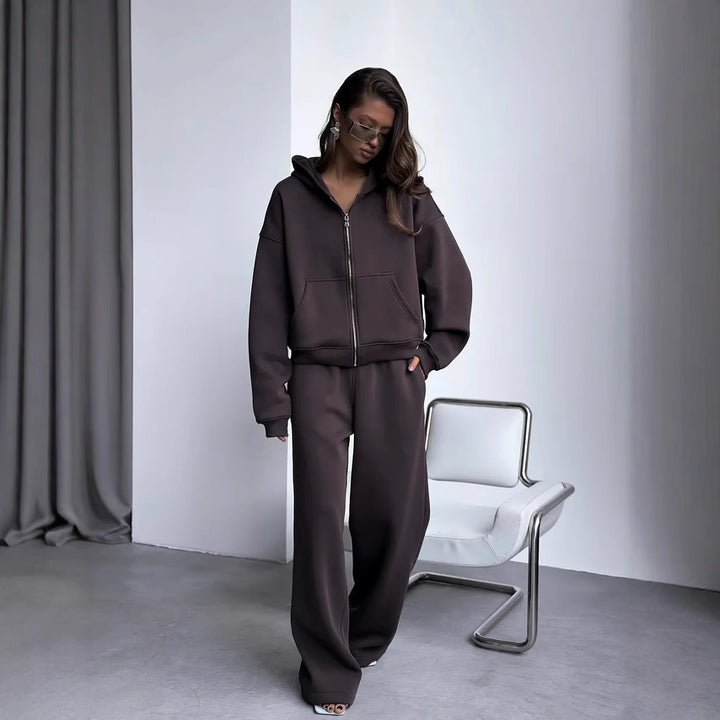 Damen Oversized Kapuzenjacke und Sweathose Set Drune