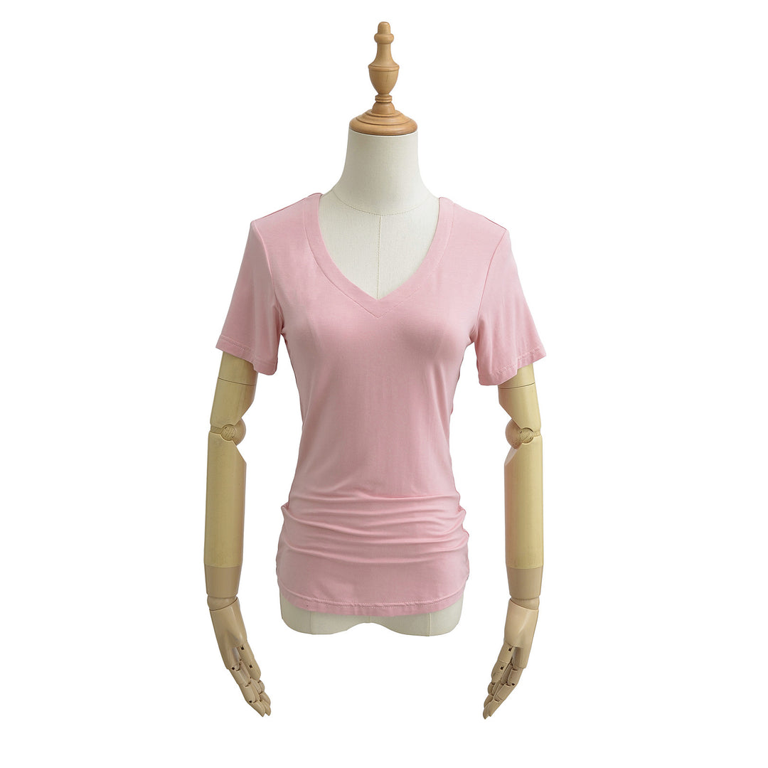Damen V-Ausschnitt T-Shirt aus atmungsaktiver Baumwollmischung mit lässigem Schnitt Drune