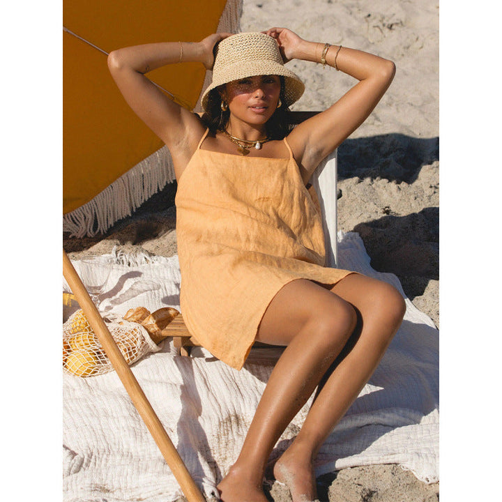 Damen Leichtes Sommerkleid mit Spaghetti-Trägern und fließendem Schnitt Drune