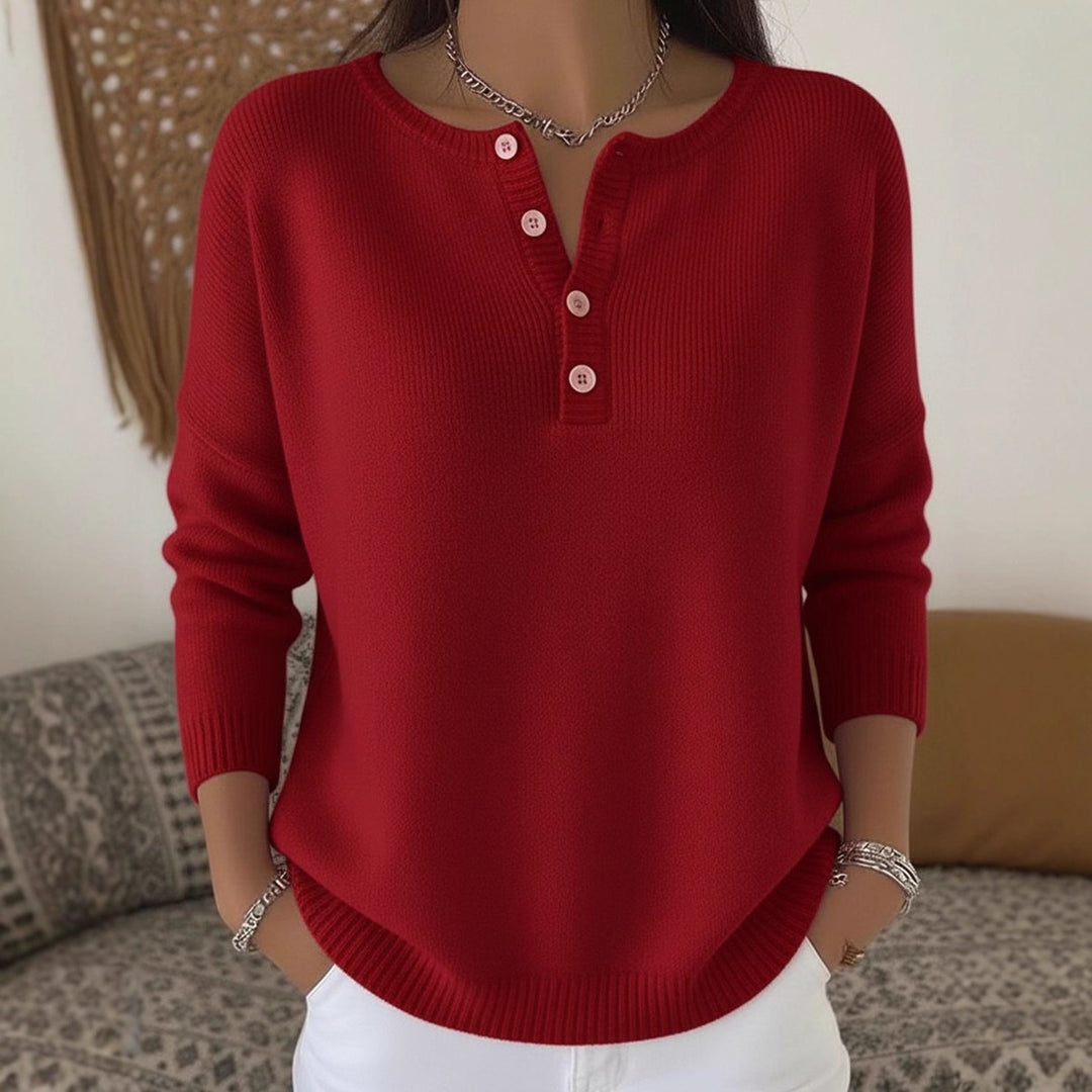 Damen Bequemer und eleganter Strickpullover mit Knopfleiste Drune