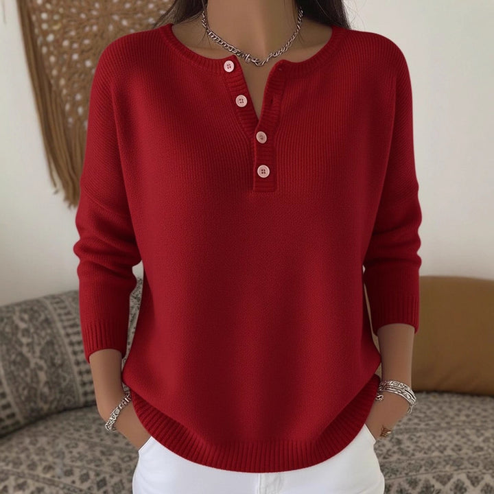 Damen Bequemer und eleganter Strickpullover mit Knopfleiste Drune