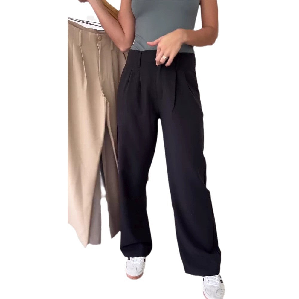 Damen dekorative High-Waist-Hosen mit Falten Drune