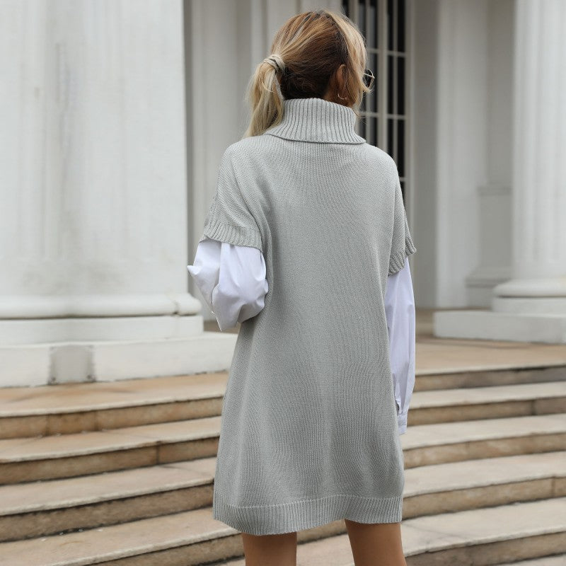 Damen Strickkleid mit Rollkragen, Zopfmuster und ärmelloser Tunika-Silhouette Drune