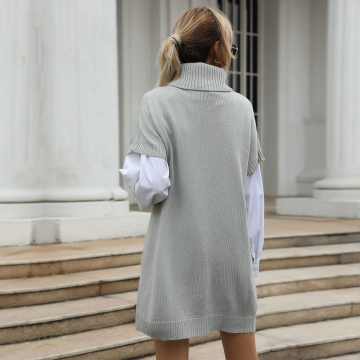 Damen Strickkleid mit Rollkragen, Zopfmuster und ärmelloser Tunika-Silhouette Drune