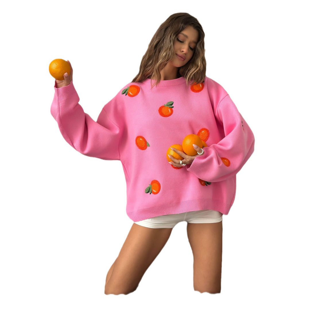 Damen Oversized Pullover mit bunten Stickdetails Drune