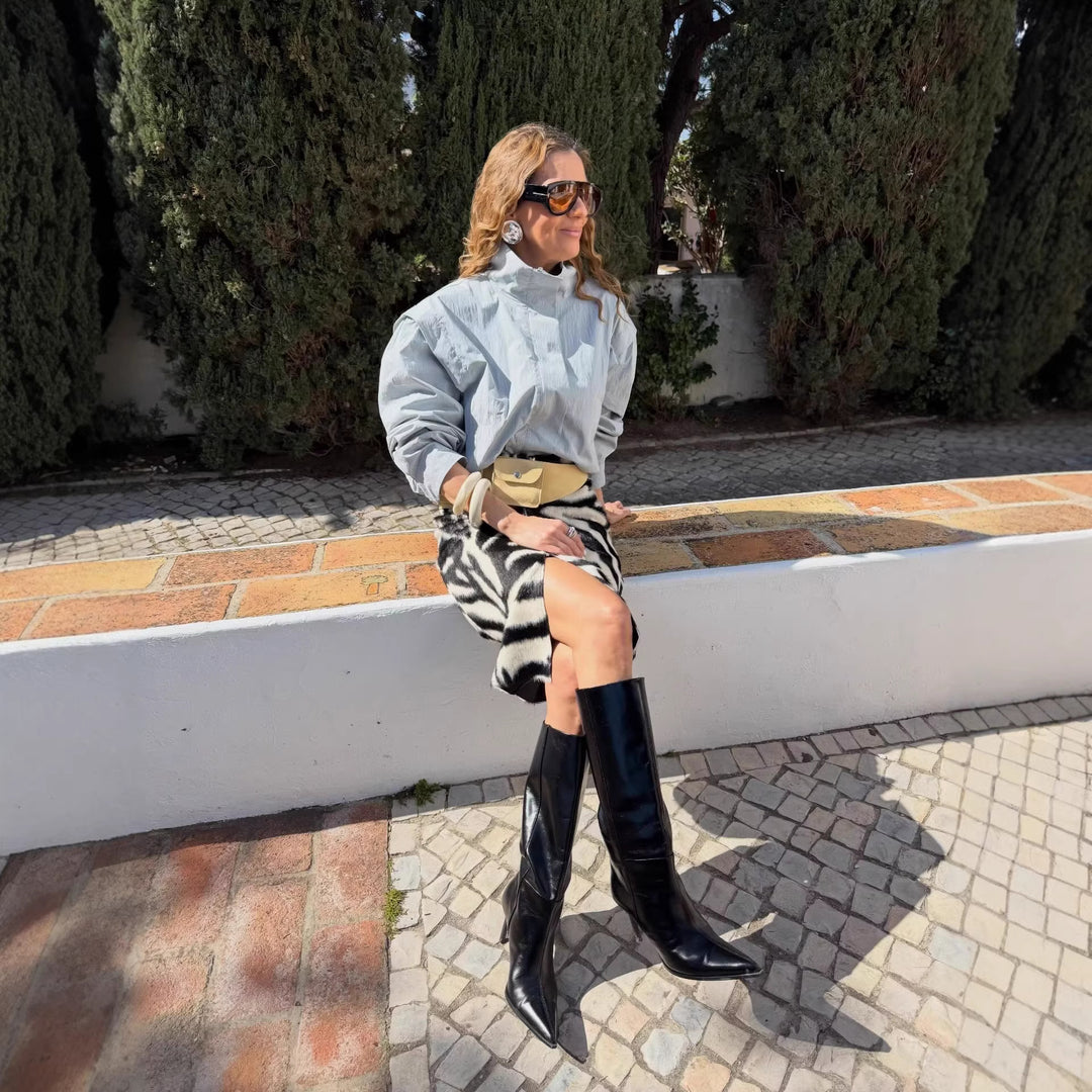 Damen Cropped-Übergangsjacke mit Stehkragen und gerafften Schulterdetails Drune