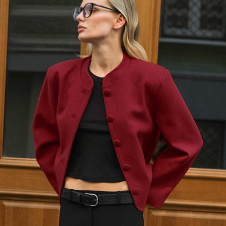 Damen Modische Jacke mit hochgeschlossenem Kragen und Knopfdetails Drune