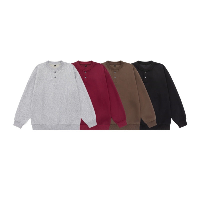 Unisex Weit geschnittenes Sweatshirt mit Halbknopfleiste und gerippten Bündchen Drune