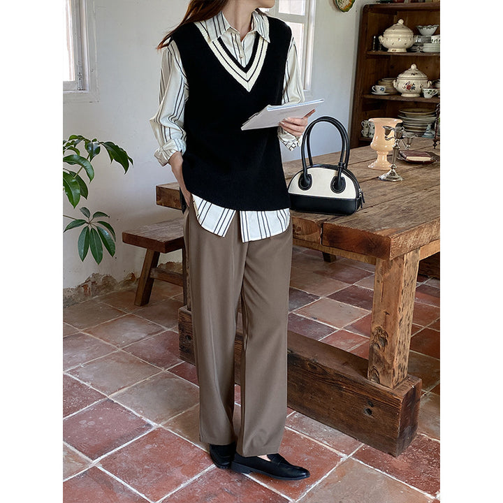Damen Strickpullover Weste mit V-Ausschnitt Drune