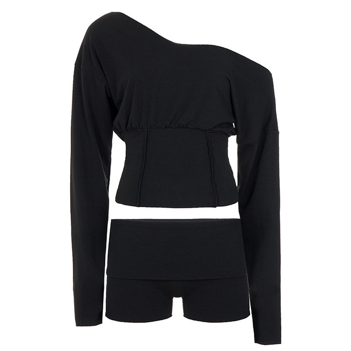 Damen nan asymmetrisches einschulteriges Lounge-Set mit tailliertem gerafftem Crop-Top und hochgeschnittenen Umschlag-Shorts Drune