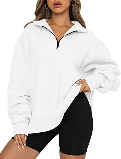 Damen nan oversized Sweatshirt mit halbem Reißverschluss, Stehkragen und überschnittener Schulter Drune
