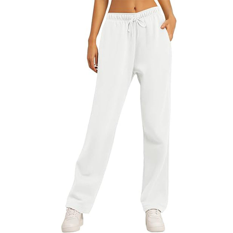 Damen nan hochwertige Relax-Hose mit hoher Taille, geradem Bein und integrierten Eingrifftaschen Drune