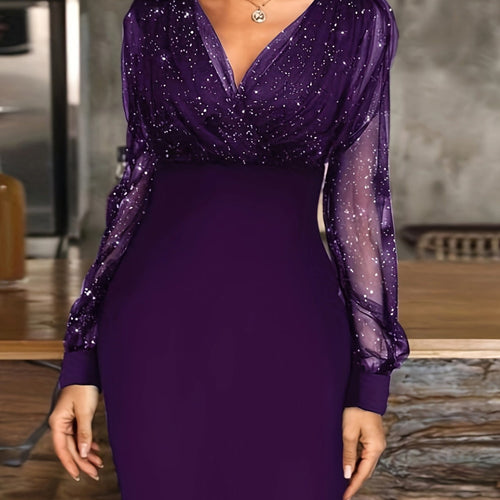 Damen Glitzerndes Cocktailkleid mit transparenten Ärmeln Drune