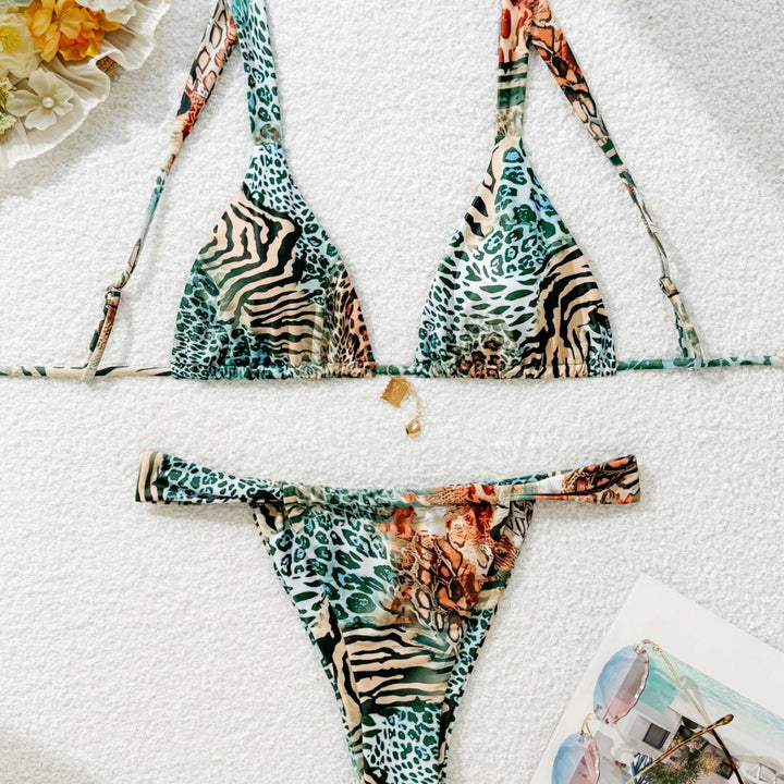 Damen Triangel-Bikini mit floralem Leopardenmuster Drune