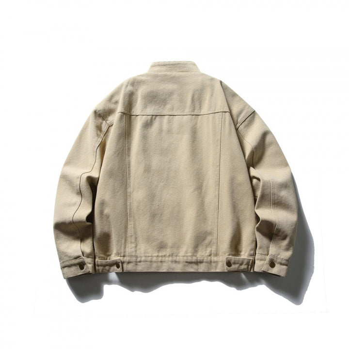 Herren Boxy Canvas-Jacke mit Stehkragen, Reißverschluss und Nahtpaneelen Drune