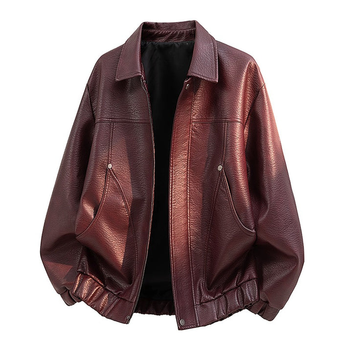 Herren Lässige Kunstlederjacke mit elastischem Bund Drune