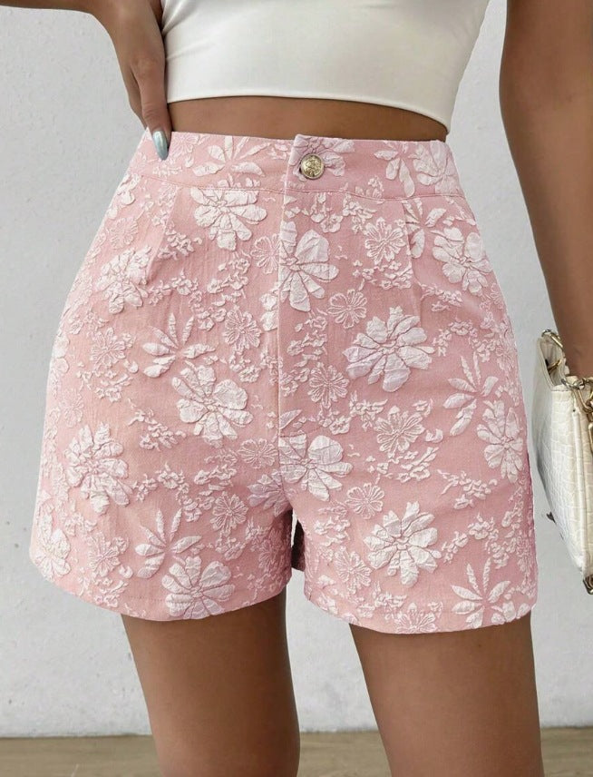 Damen Modische Shorts mit Blumenstickerei Drune