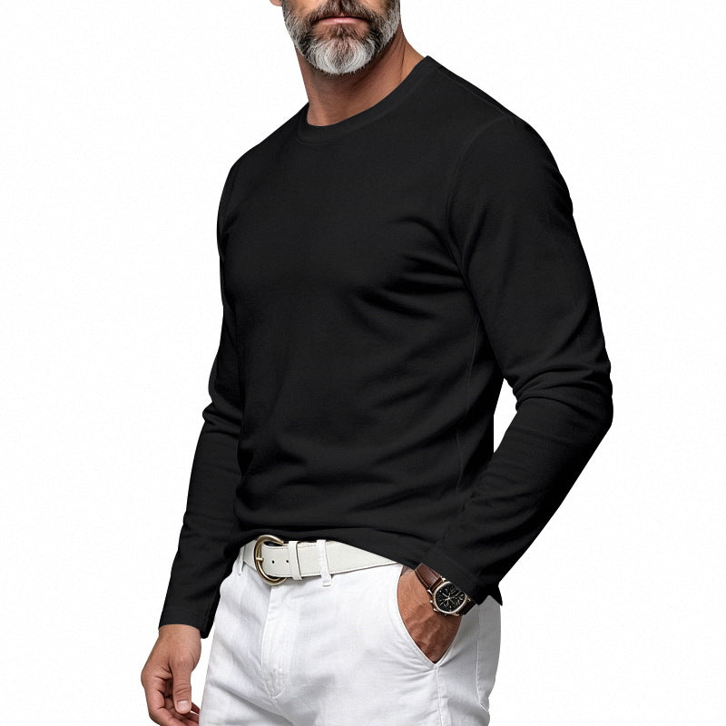 Herren Slim-Fit Baumwoll-Langarmshirt mit Rundhalsausschnitt Drune