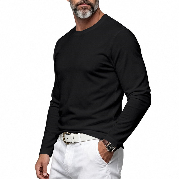 Herren Slim-Fit Baumwoll-Langarmshirt mit Rundhalsausschnitt Drune