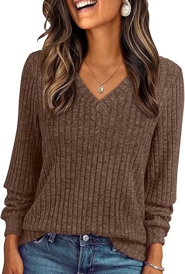 Damen Weicher Rippstrickpullover mit V-Ausschnitt Drune