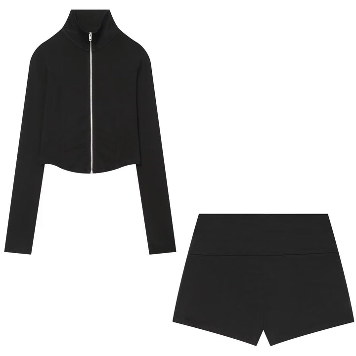 Damen Kurz geschnittenes Zip-Up-Set aus Stretchjersey Drune