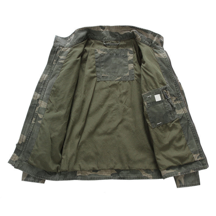 Herren leichte Baumwoll-Twill Feldjacke mit Stehkragen und Reißverschluss Drune
