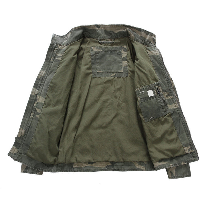 Herren leichte Baumwoll-Twill Feldjacke mit Stehkragen und Reißverschluss Drune