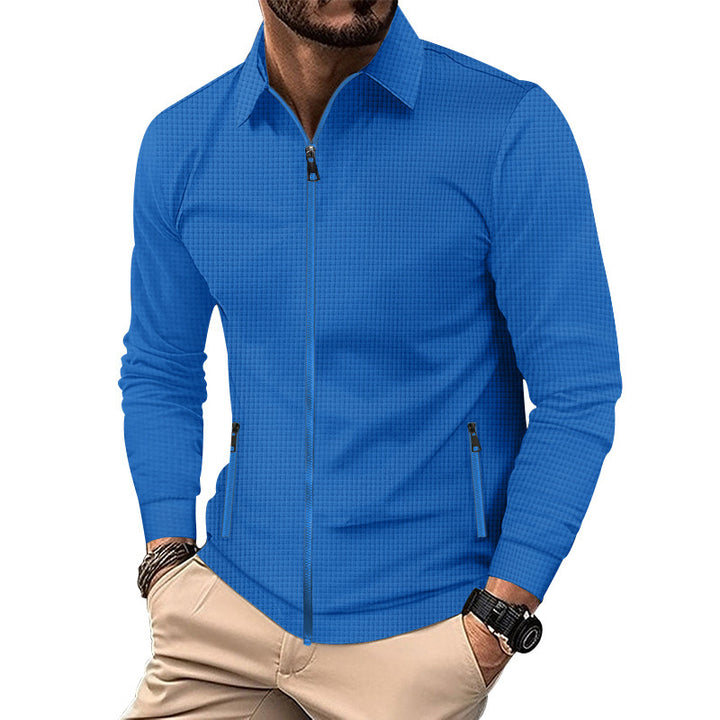 Herren nan strukturiertes Slim-Fit Zip-Überhemd mit Hemdkragen Drune