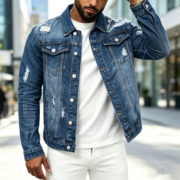 Herren Modische Jeansjacke mit Destroyed-Details Drune