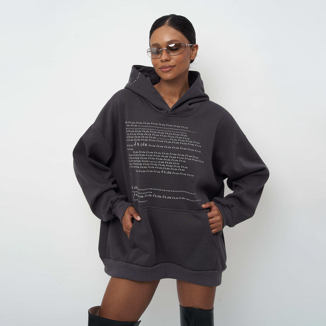 Damen Hochwertiger Oversized Hoodie mit modernem Schriftzug Drune