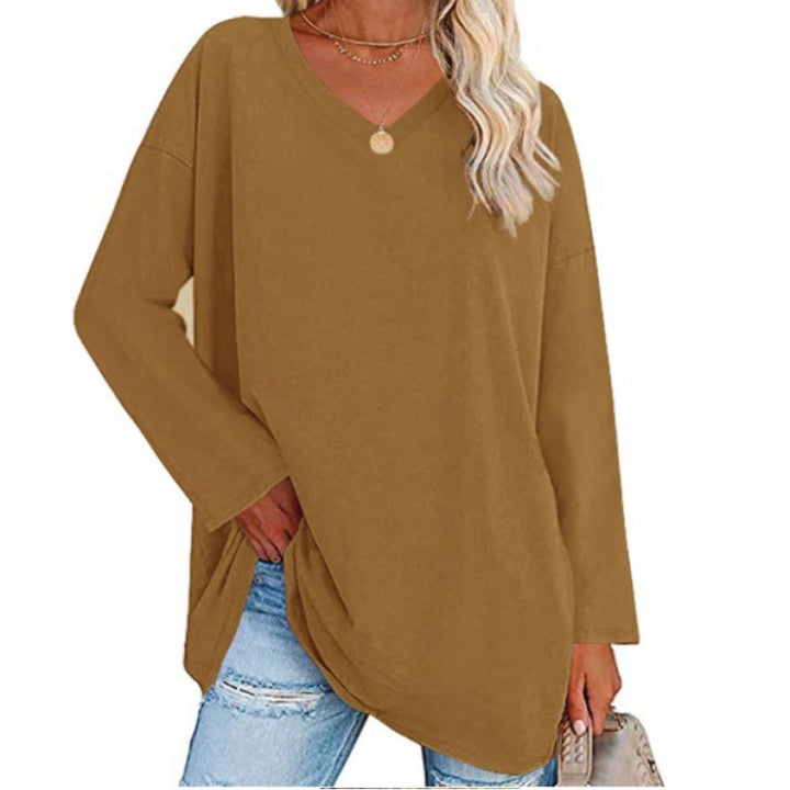 Damen Lässiges V-Ausschnitt Sweatshirt mit langen Ärmeln und asymmetrischem Saum Drune