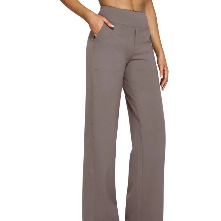 Damen nan fließende High-Waist-Hose mit extra weitem Bein, elastischem Komfortbund und Eingrifftaschen Drune