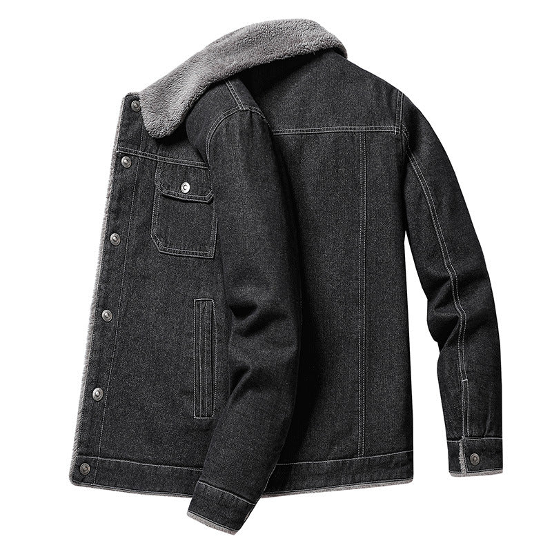 Herren Lässige Denimjacke mit Teddyfellkragen Drune