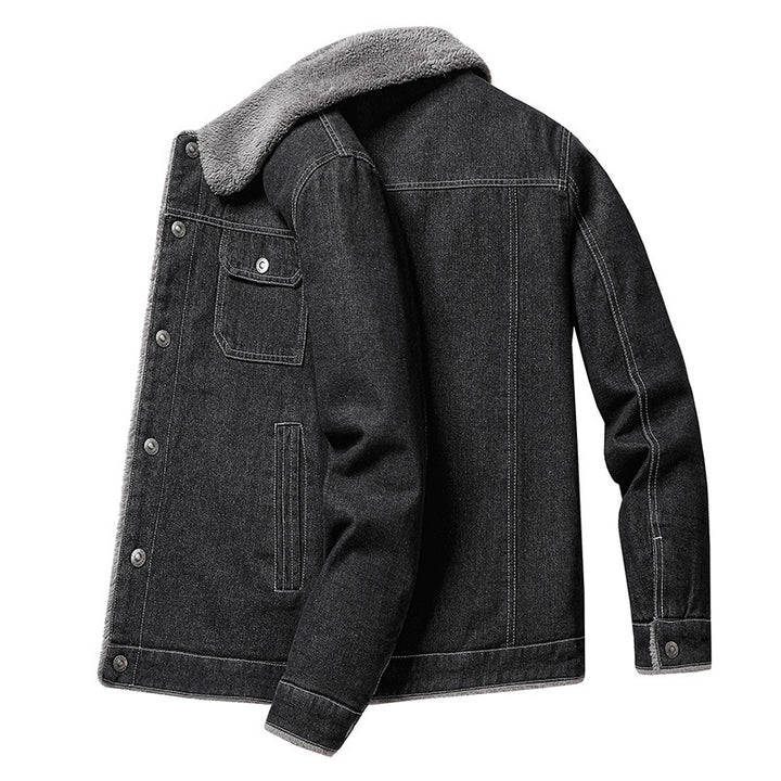 Herren Lässige Denimjacke mit Teddyfellkragen Drune
