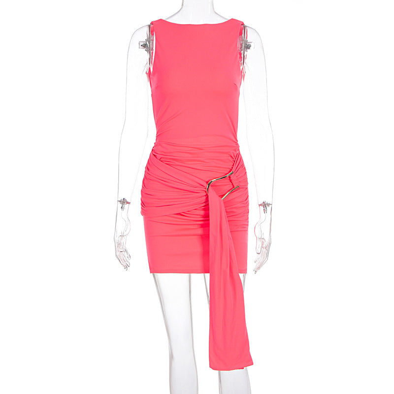 Damen figurbetontes Mini-Kleid mit eleganten Drapierungen und raffiniertem Bund Drune