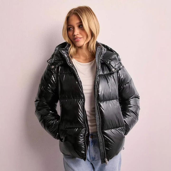 Damen Stepp-Pufferjacke mit Kapuze, hohem Stehkragen und Zwei-Wege‑Reißverschluss Drune