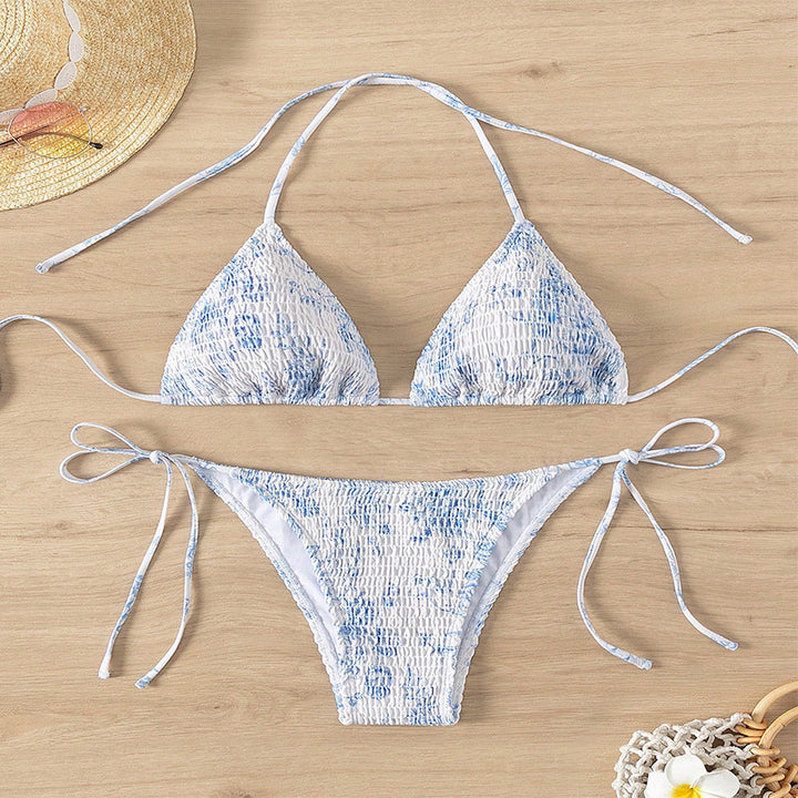 Damen Triangelbikini mit verspieltem Blütenmuster und einstellbaren Bindebändern Drune