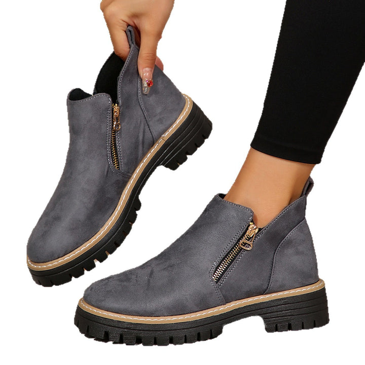 Damen nan Wildlederstiefelette mit robuster Profilsohle und seitlichem Reißverschluss Drune