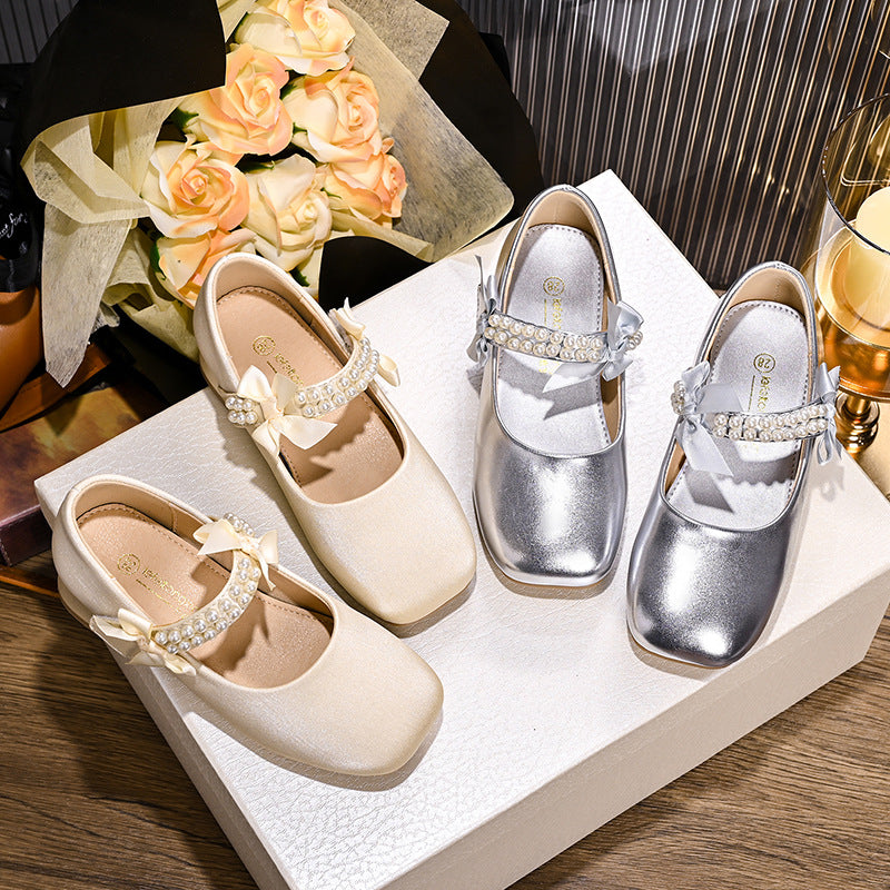 Mädchen Ballerina-Schuhe mit dekorativen Perlen- und Schleifenakzenten Drune