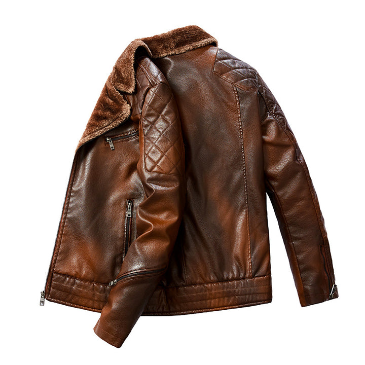 Herren Robuste Lederjacke mit Teddyfutter Drune