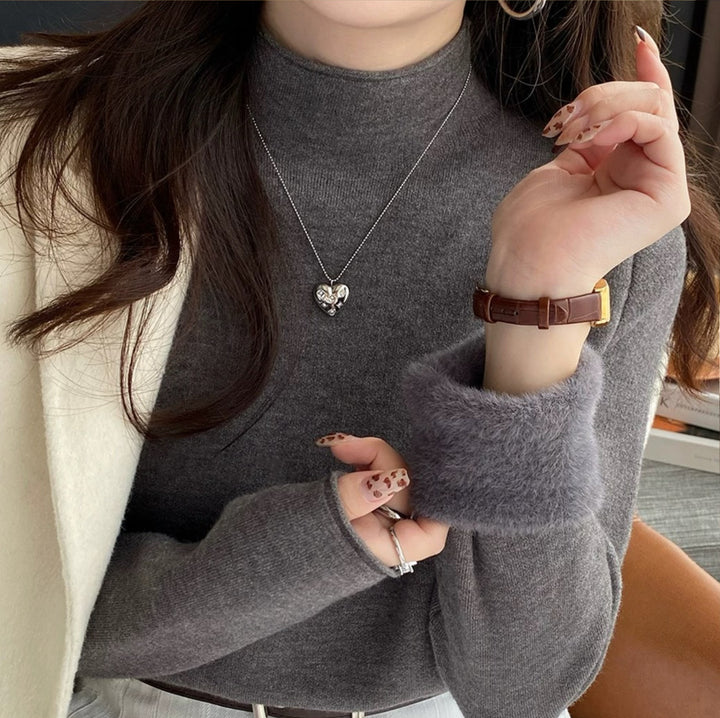 Damen Strickpullover mit flauschigen Abschlüssen Drune