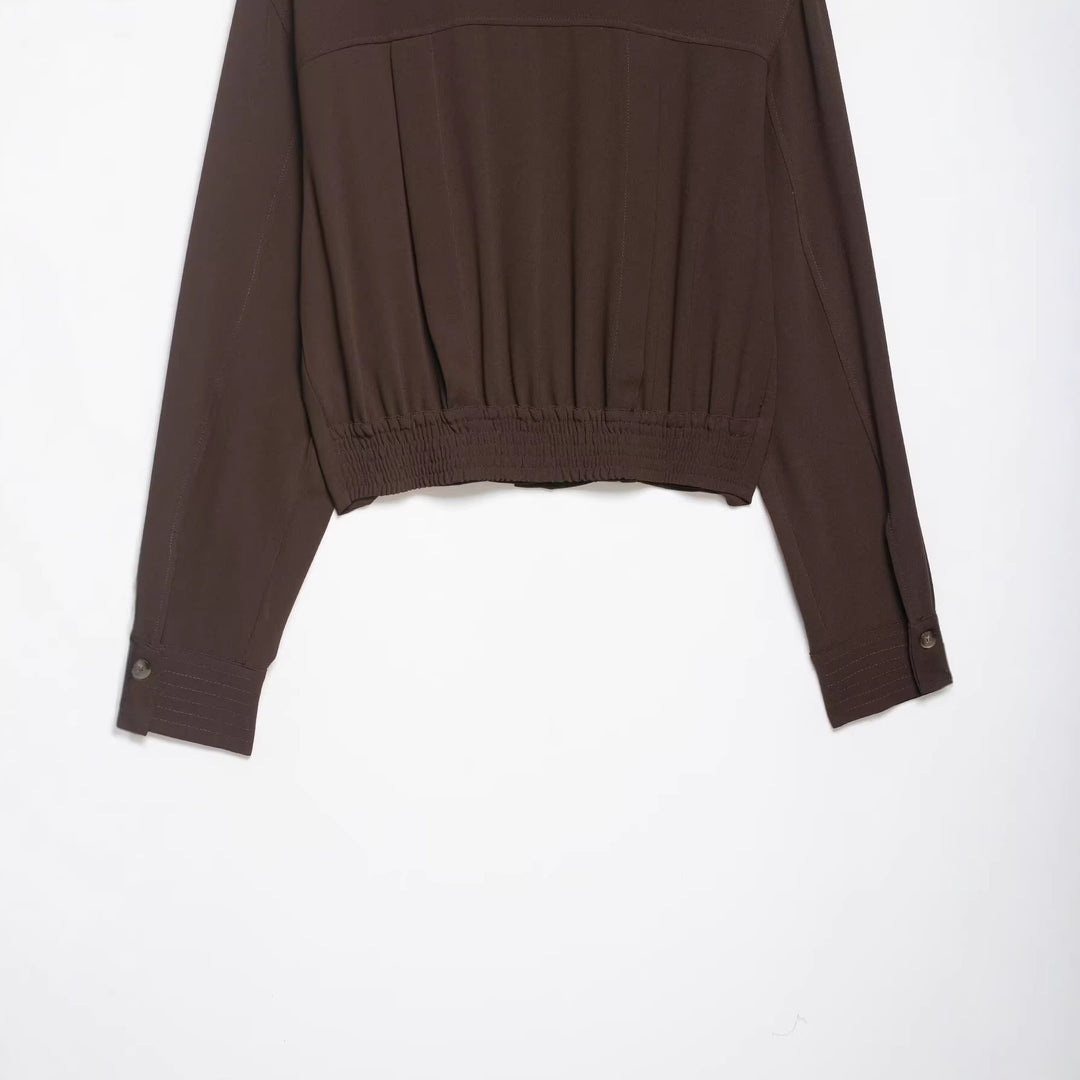 Damen Cropped-Hemdbluse mit dekorativen Epauletten und taillierter Korsettoptik Drune