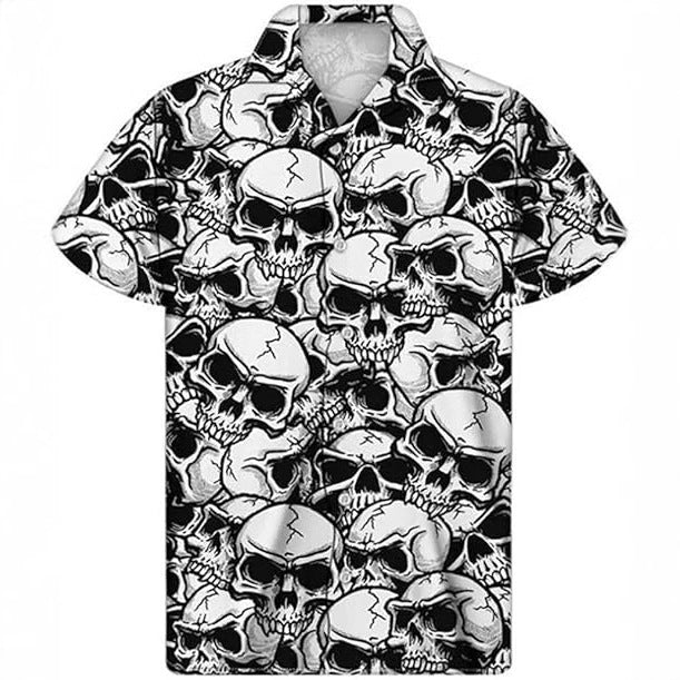 Herren Kurzarmhemd mit kreativem Totenkopf-Design und atmungsaktivem Stoff Drune