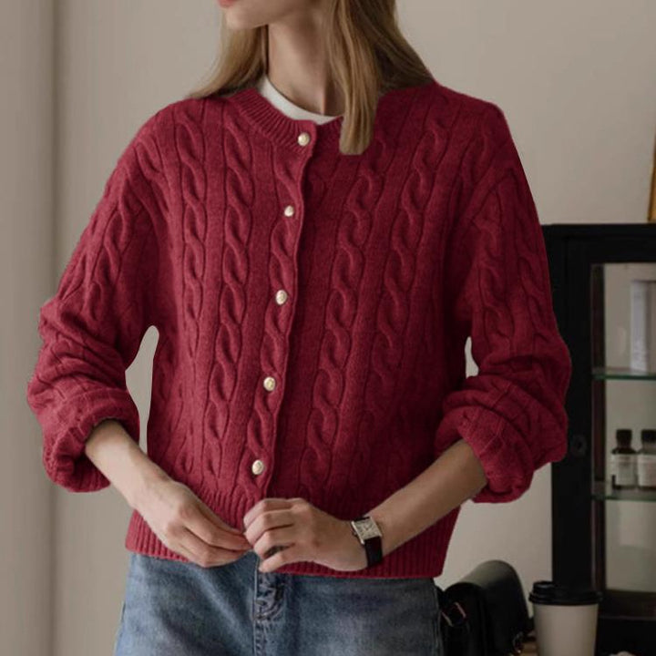 Damen Strickjacke mit Zopfmuster und eleganten Knopfdetails Drune