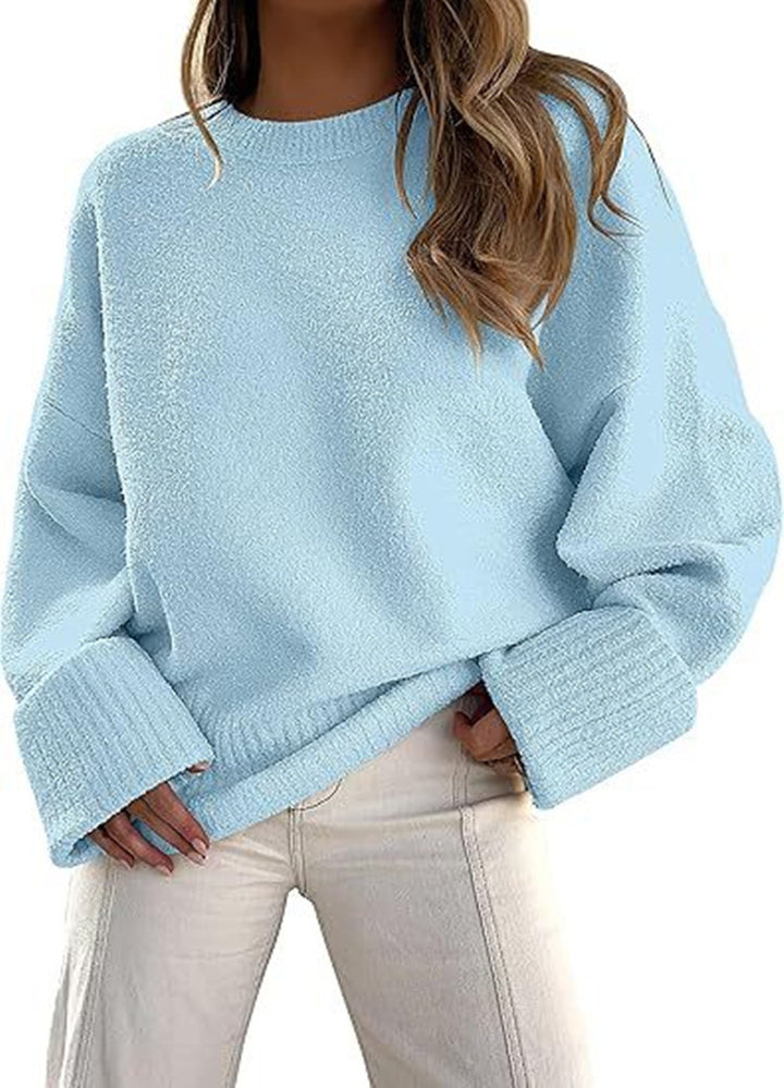 Damen Oversize Bouclé-Strickpullover mit überschnittener Schulter und breiten Bündchen Drune