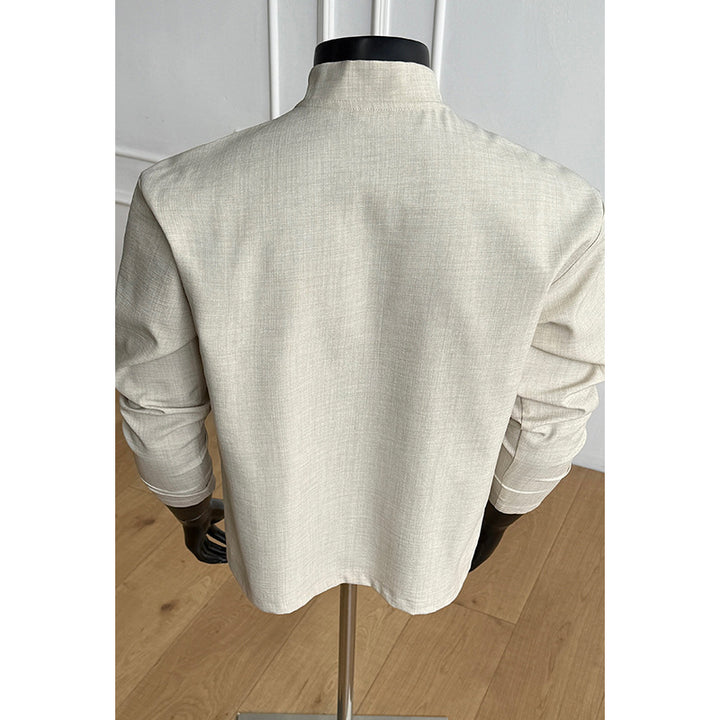 Herren Elegant modernes Langarm-Shirt mit Stehkragen und Knopfleiste Drune