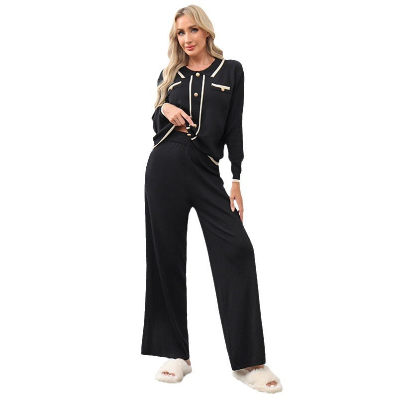 Damen elegantes und gemütliches Strick-Loungewear-Set mit feinen Details Drune