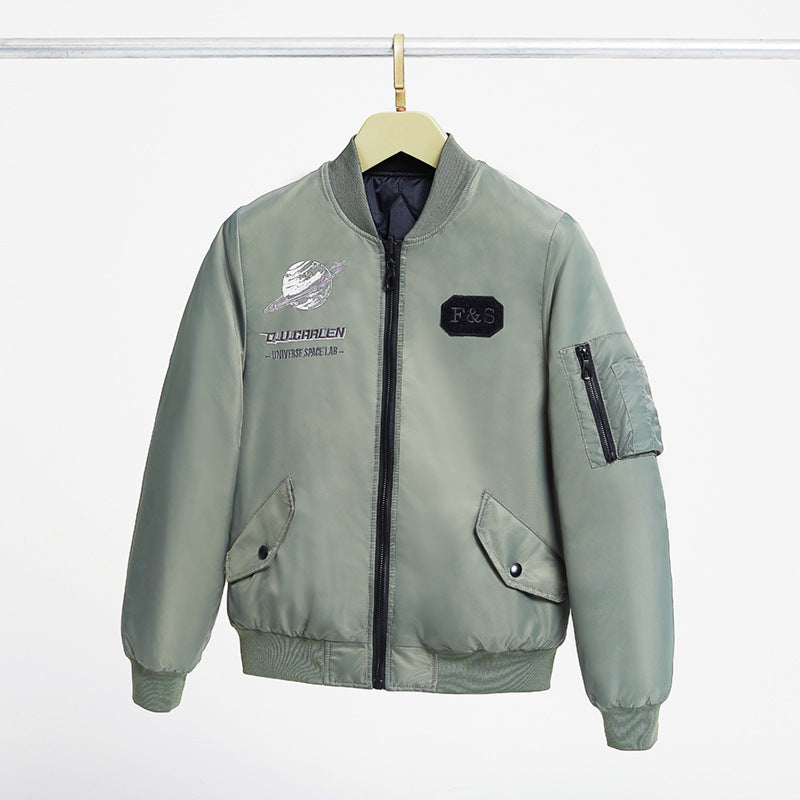 Herren  bestickte Raum-Patch-Flight-Bomberjacke mit wattierter Fütterung und Utility-Tasche am Ärmel Drune
